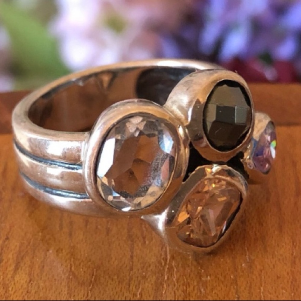 Retired Silpada Sterling Silver Hematite Cubic Zirconia Quartz Ring R2206 Size 6
